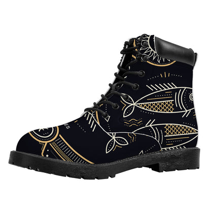 Vintage Pisces Zodiac Sign Print Work Boots