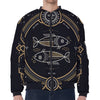 Vintage Pisces Zodiac Sign Print Zip Sleeve Bomber Jacket