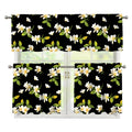 Vintage Plumeria Flower Pattern Print 3 Piece Kitchen Curtains