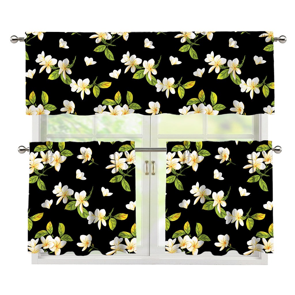Vintage Plumeria Flower Pattern Print 3 Piece Kitchen Curtains