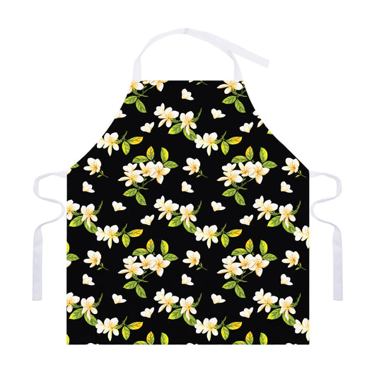 Vintage Plumeria Flower Pattern Print Adjustable Apron