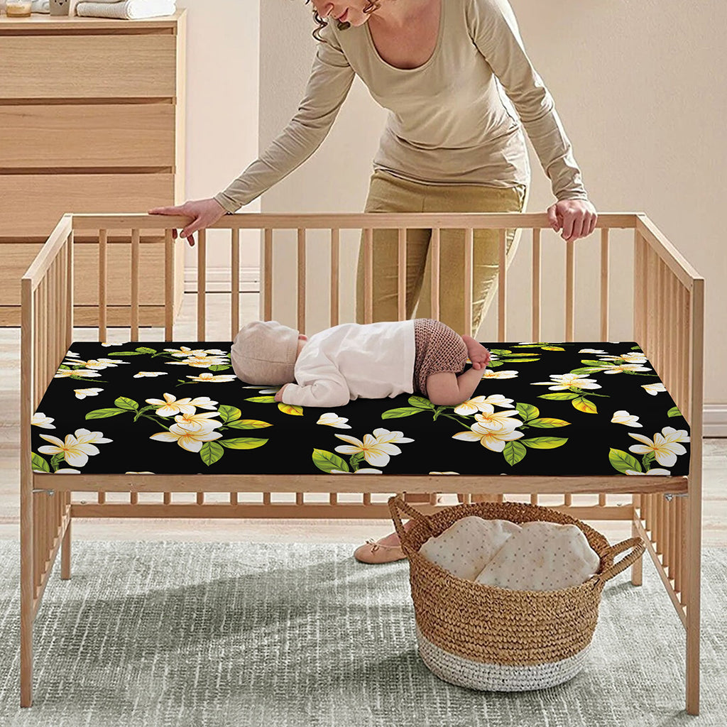 Vintage Plumeria Flower Pattern Print Baby Crib Sheet