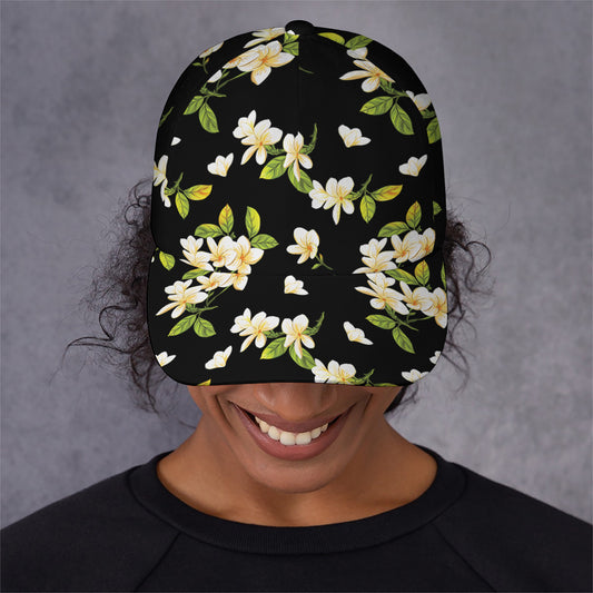 Vintage Plumeria Flower Pattern Print Baseball Cap