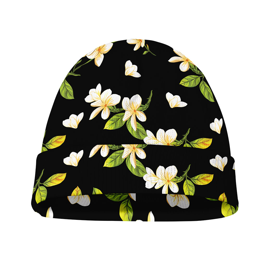 Vintage Plumeria Flower Pattern Print Beanie