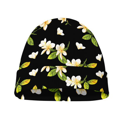 Vintage Plumeria Flower Pattern Print Beanie