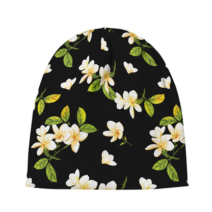 Vintage Plumeria Flower Pattern Print Beanie