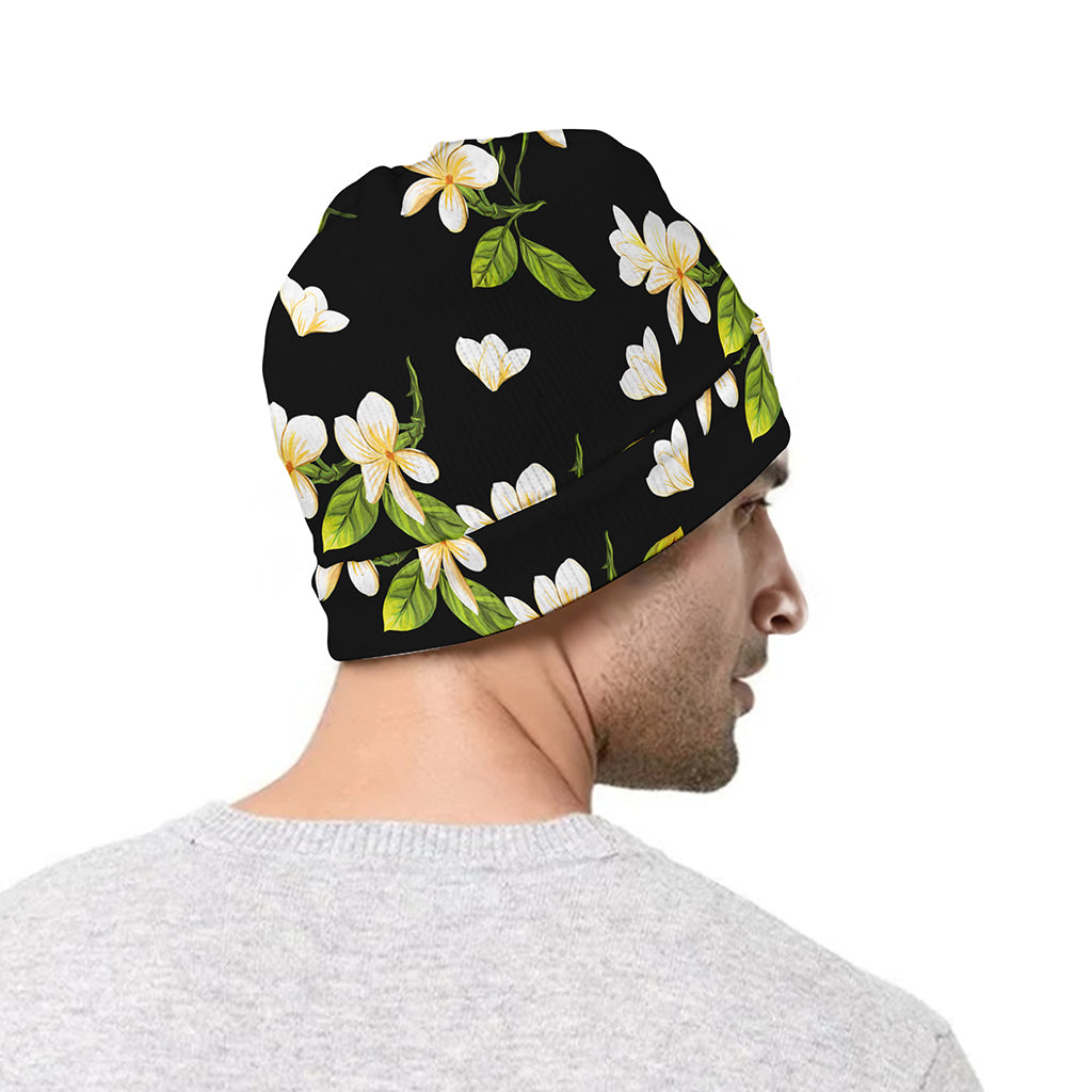 Vintage Plumeria Flower Pattern Print Beanie