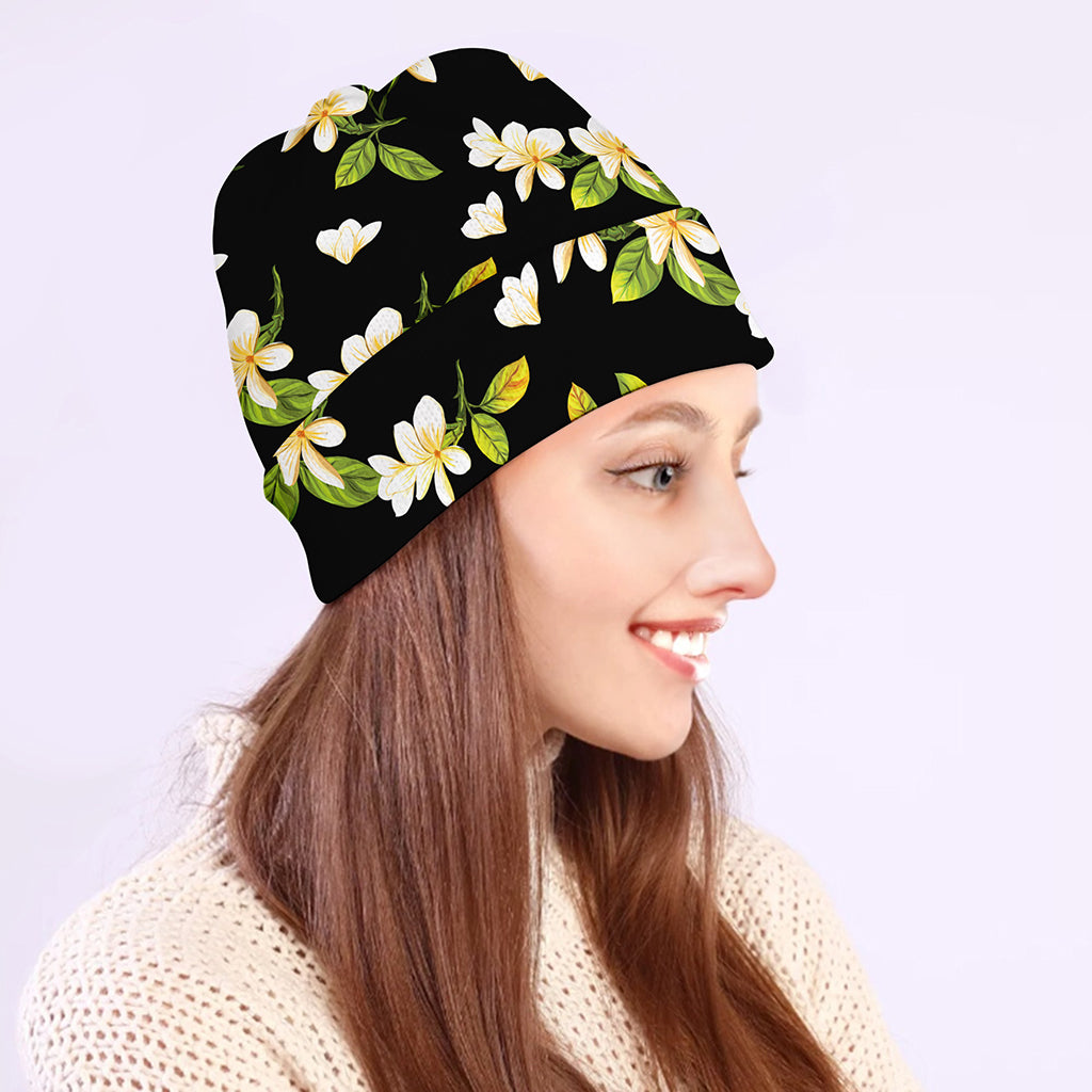 Vintage Plumeria Flower Pattern Print Beanie