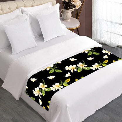 Vintage Plumeria Flower Pattern Print Bed Runner