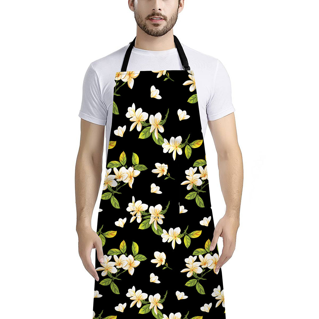 Vintage Plumeria Flower Pattern Print Bib Apron With Pocket