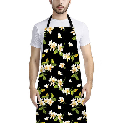 Vintage Plumeria Flower Pattern Print Bib Apron With Pocket