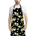 Vintage Plumeria Flower Pattern Print Bib Apron With Pocket