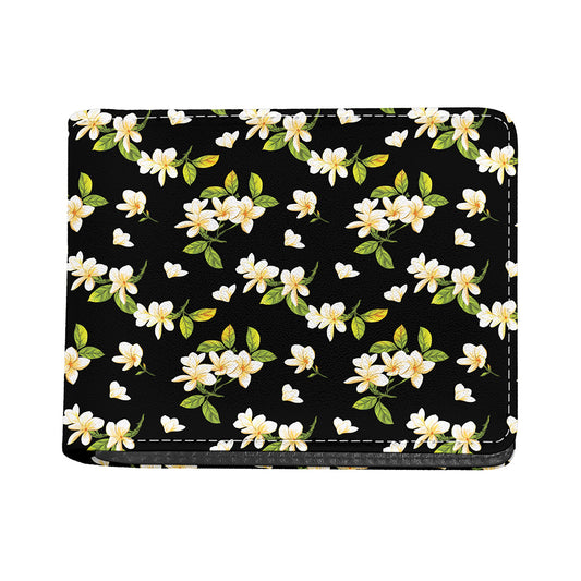 Vintage Plumeria Flower Pattern Print Bifold Wallet