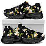 Vintage Plumeria Flower Pattern Print Black Chunky Shoes