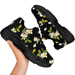 Vintage Plumeria Flower Pattern Print Black Chunky Shoes