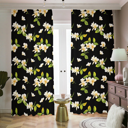 Vintage Plumeria Flower Pattern Print Blackout Pencil Pleat Curtains