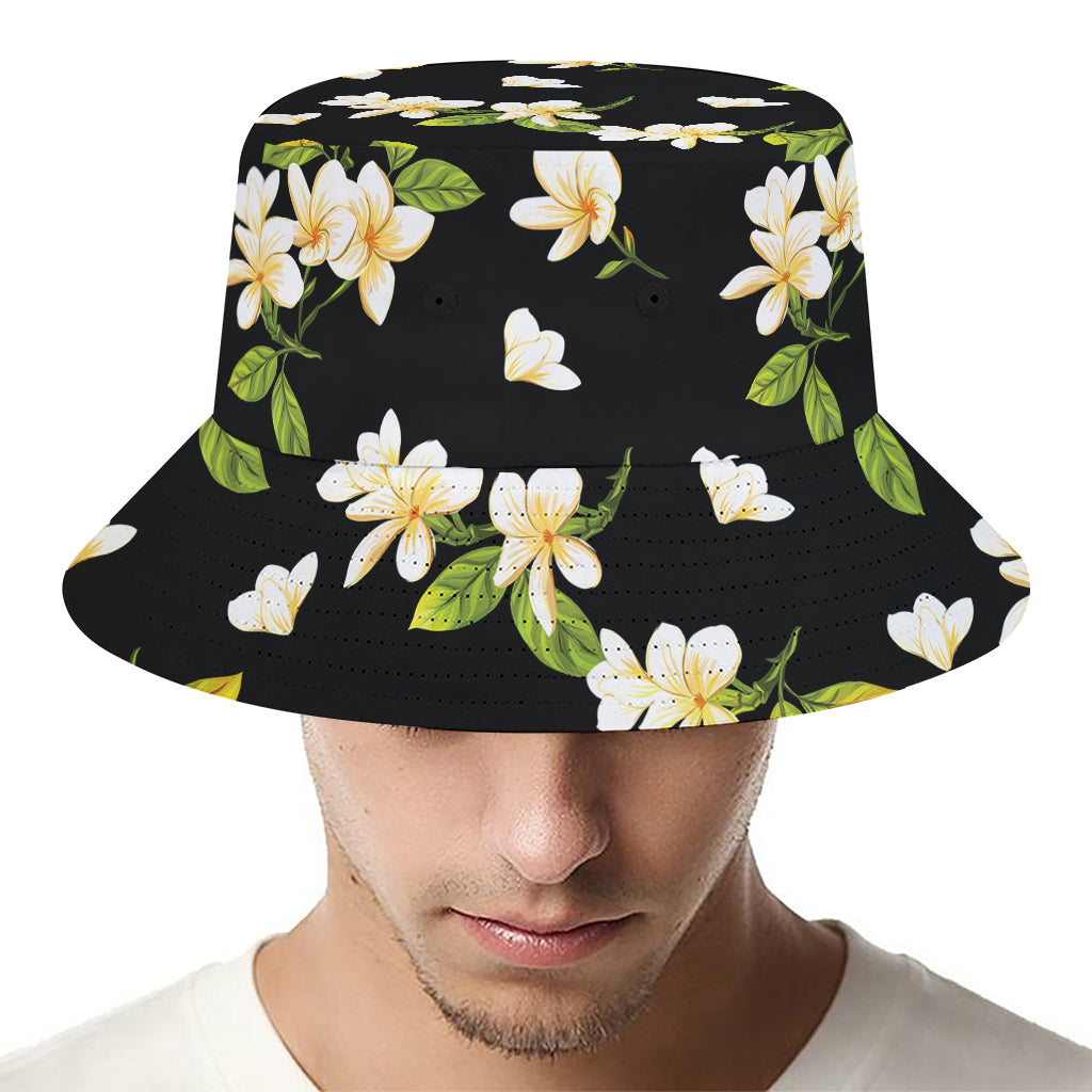 Vintage Plumeria Flower Pattern Print Bucket Hat