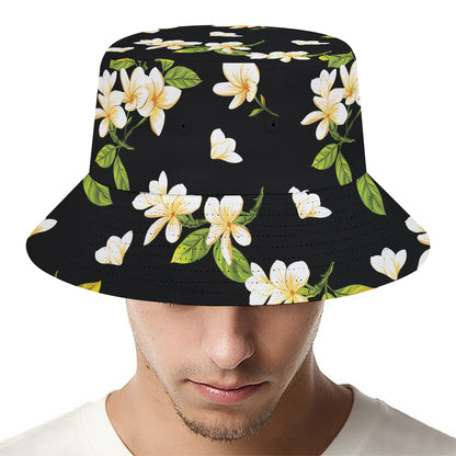 Vintage Plumeria Flower Pattern Print Bucket Hat