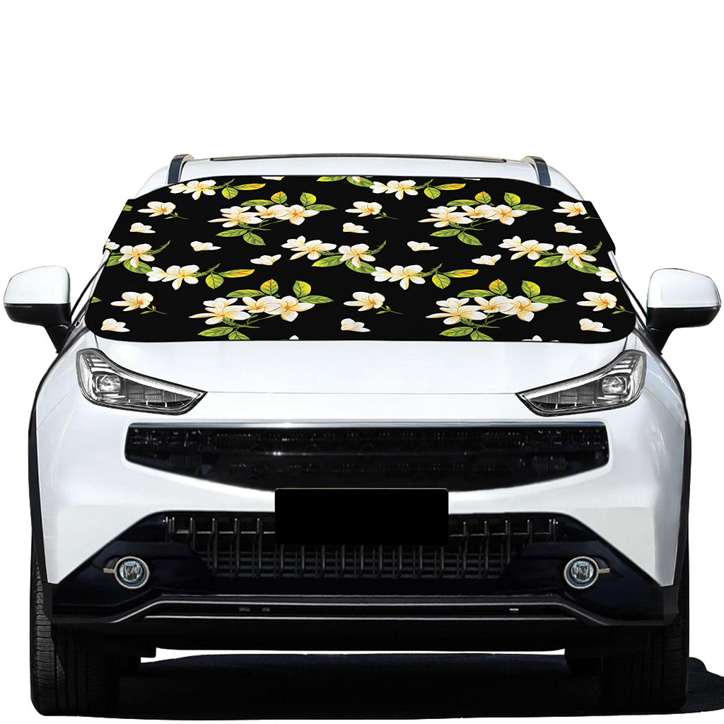 Vintage Plumeria Flower Pattern Print Car Windshield Snow Cover