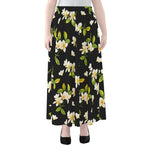 Vintage Plumeria Flower Pattern Print Chiffon Maxi Skirt