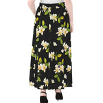Vintage Plumeria Flower Pattern Print Chiffon Maxi Skirt