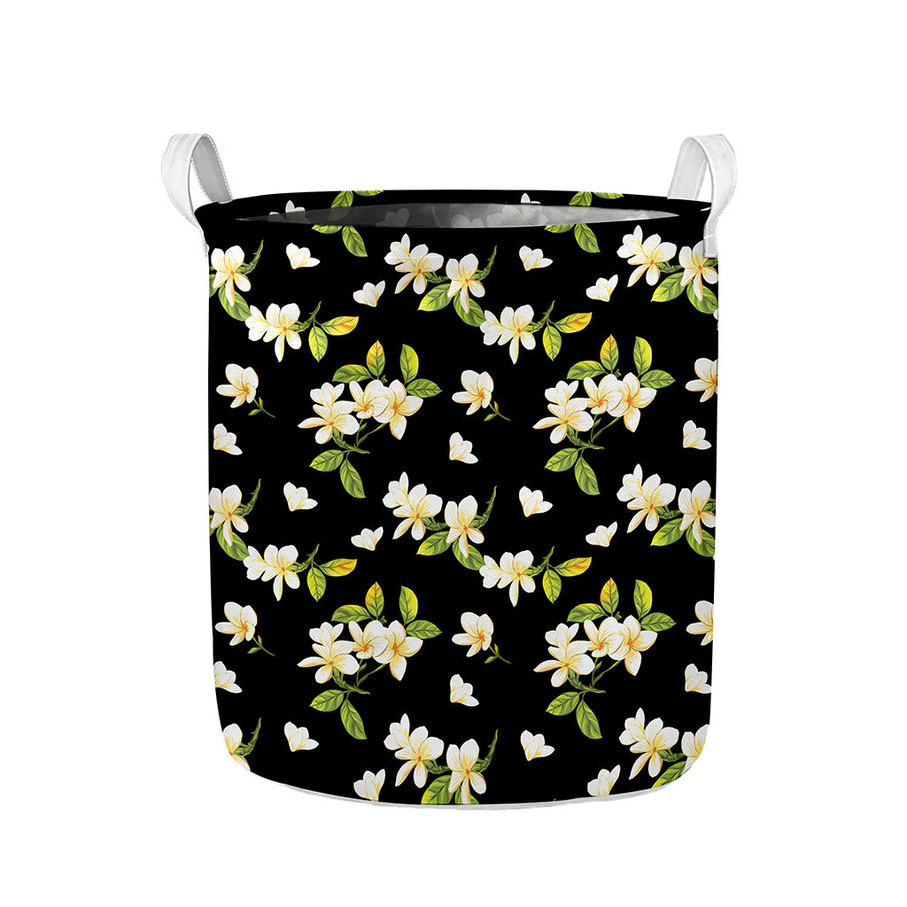 Vintage Plumeria Flower Pattern Print Collapsible Laundry Basket