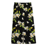 Vintage Plumeria Flower Pattern Print Cotton Front Slit Maxi Skirt