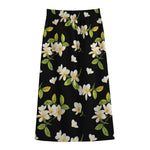 Vintage Plumeria Flower Pattern Print Cotton Front Slit Maxi Skirt