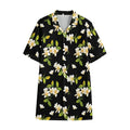 Vintage Plumeria Flower Pattern Print Cotton Hawaiian Shirt