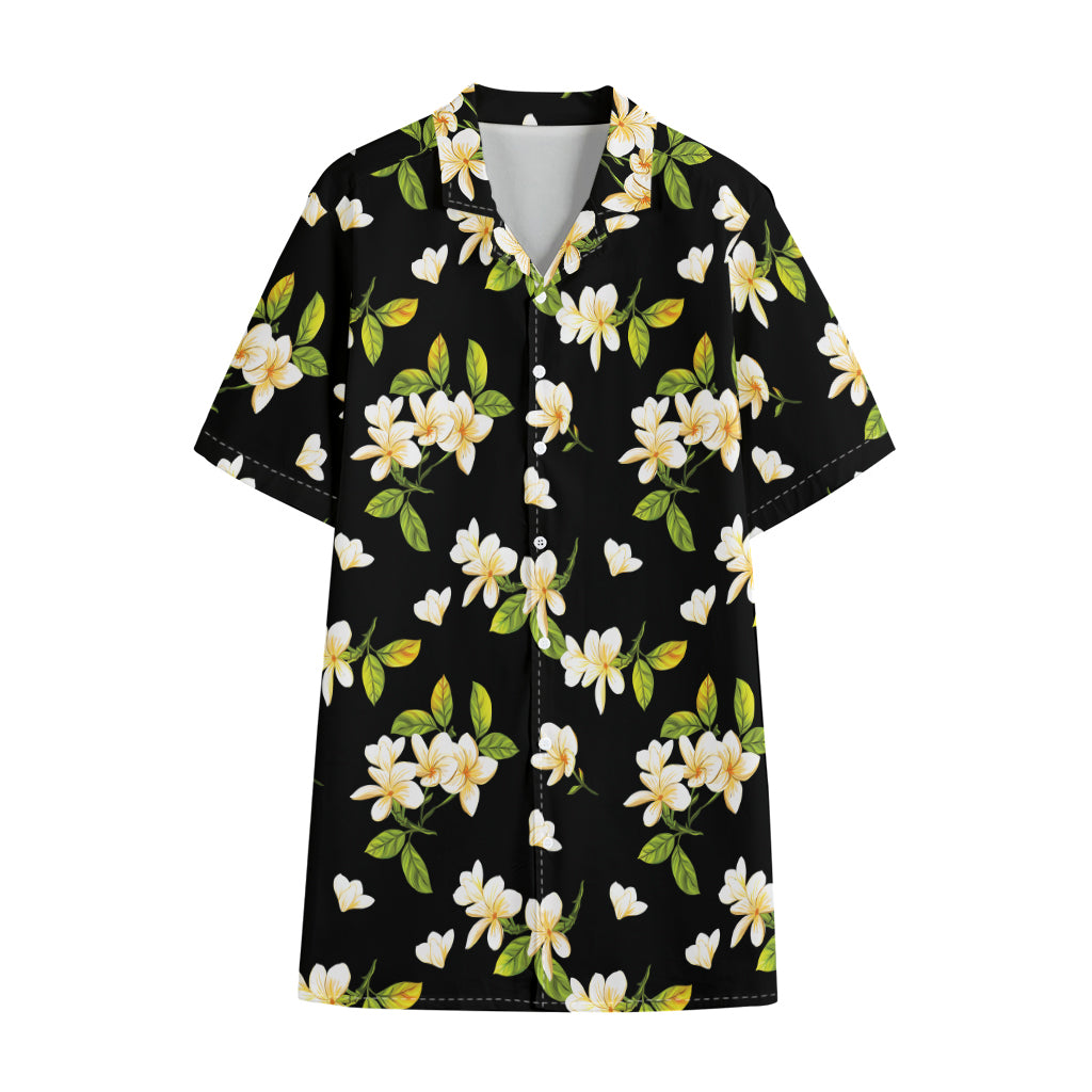 Vintage Plumeria Flower Pattern Print Cotton Hawaiian Shirt
