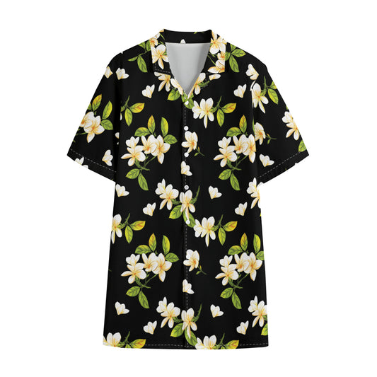 Vintage Plumeria Flower Pattern Print Cotton Hawaiian Shirt