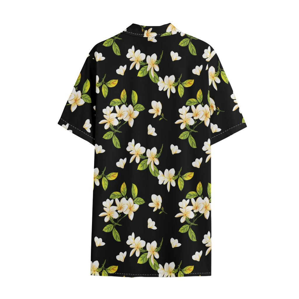 Vintage Plumeria Flower Pattern Print Cotton Hawaiian Shirt