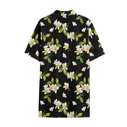 Vintage Plumeria Flower Pattern Print Cotton Hawaiian Shirt