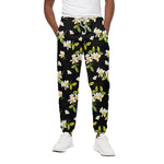 Vintage Plumeria Flower Pattern Print Cotton Pants