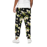 Vintage Plumeria Flower Pattern Print Cotton Pants