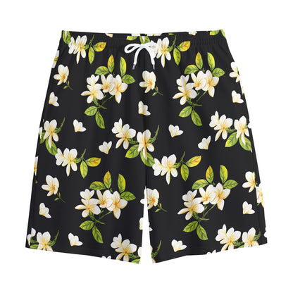 Vintage Plumeria Flower Pattern Print Cotton Shorts