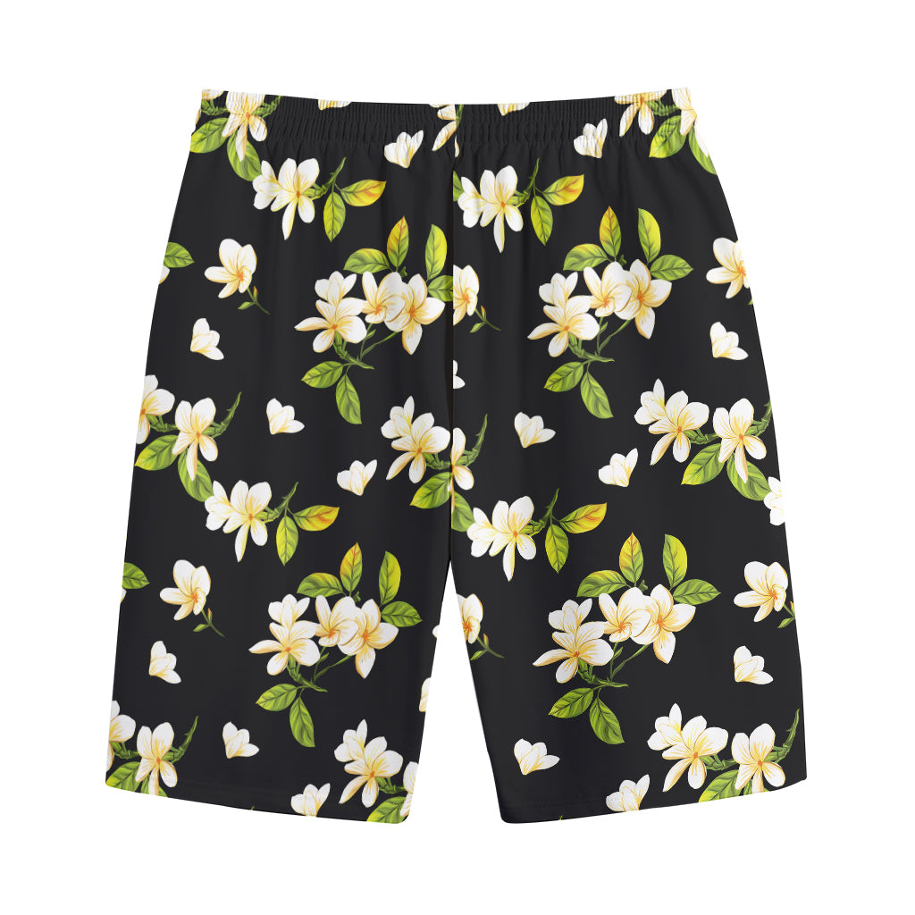 Vintage Plumeria Flower Pattern Print Cotton Shorts