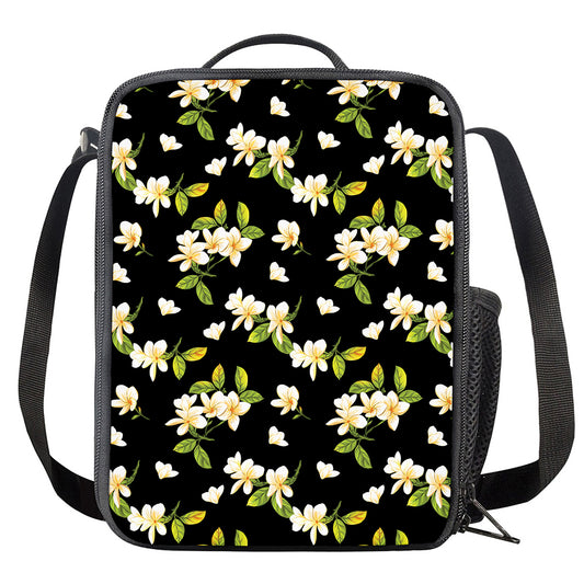 Vintage Plumeria Flower Pattern Print Crossbody Lunch Bag
