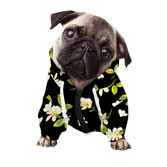 Vintage Plumeria Flower Pattern Print Dog Zip Up Hoodie
