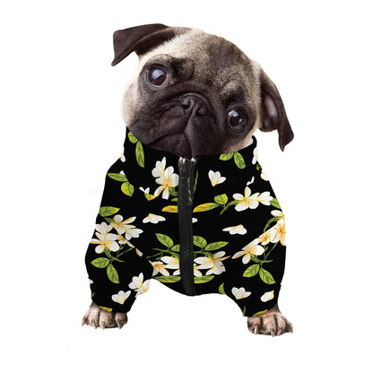 Vintage Plumeria Flower Pattern Print Dog Zip Up Jacket