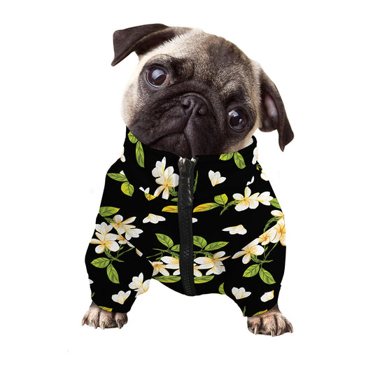 Vintage Plumeria Flower Pattern Print Dog Zip Up Jacket
