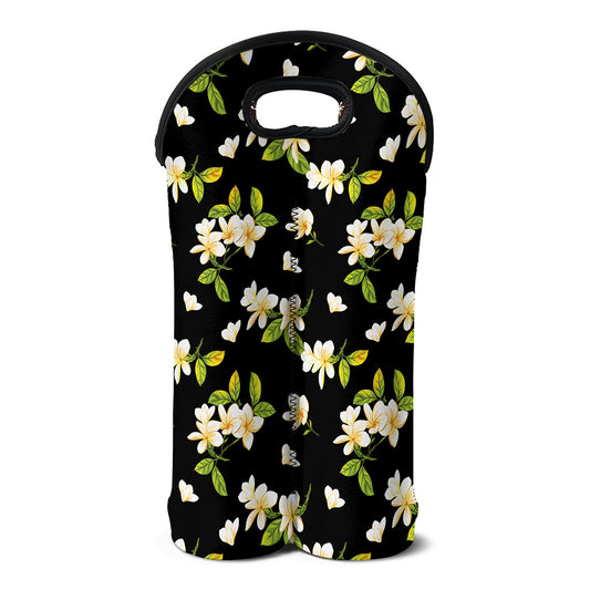 Vintage Plumeria Flower Pattern Print Double Neoprene Wine Tote