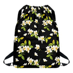 Vintage Plumeria Flower Pattern Print Drawstring Backpack