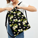 Vintage Plumeria Flower Pattern Print Drawstring Backpack