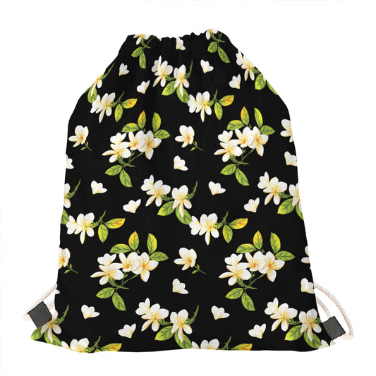 Vintage Plumeria Flower Pattern Print Drawstring Bag