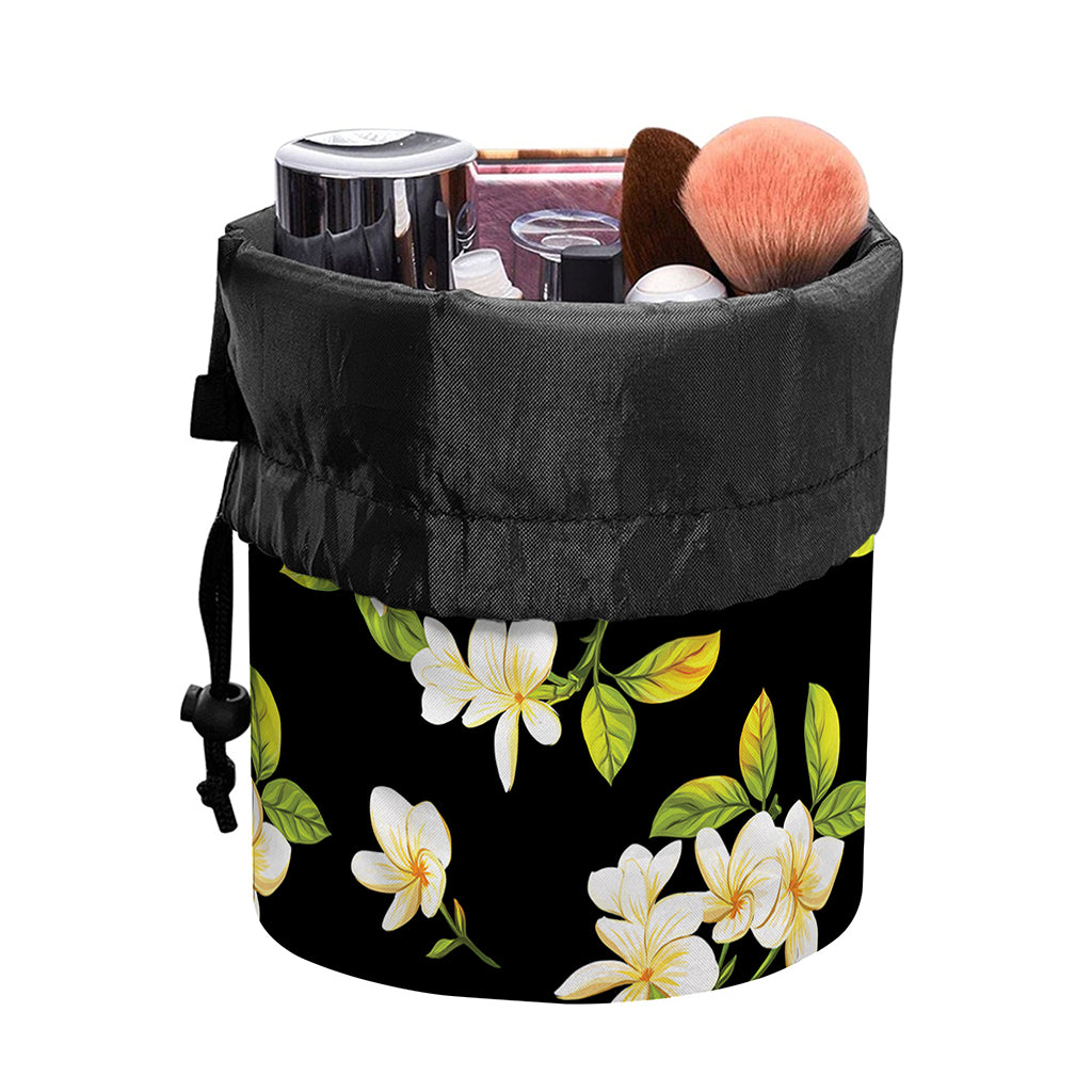 Vintage Plumeria Flower Pattern Print Drawstring Makeup Bag