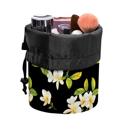 Vintage Plumeria Flower Pattern Print Drawstring Makeup Bag