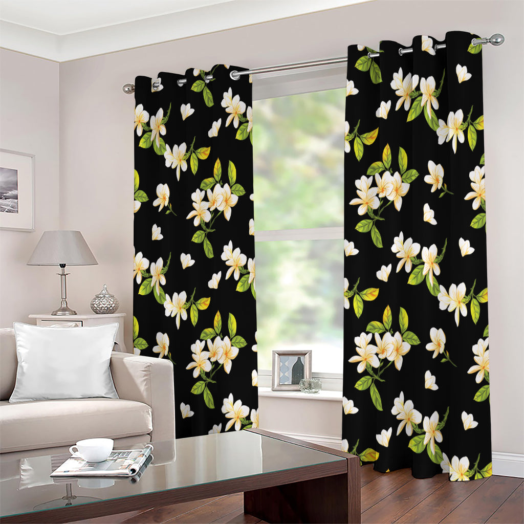Vintage Plumeria Flower Pattern Print Extra Wide Grommet Curtains