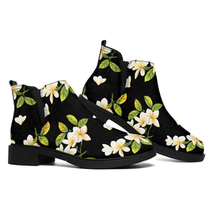 Vintage Plumeria Flower Pattern Print Flat Ankle Boots