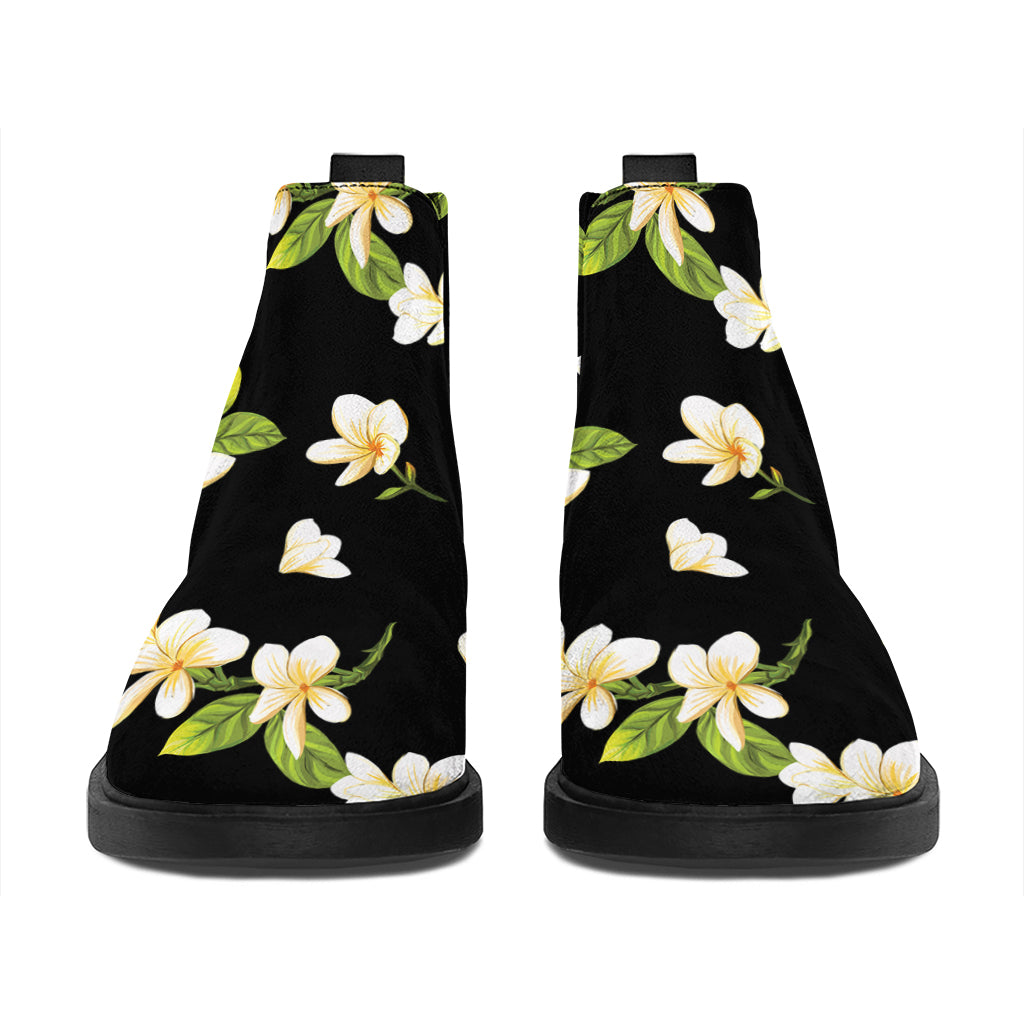 Vintage Plumeria Flower Pattern Print Flat Ankle Boots